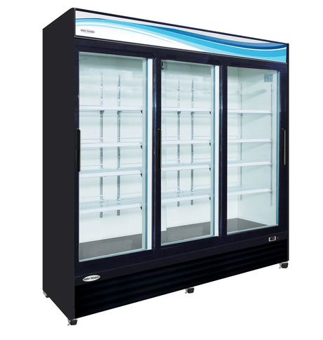 Serv-Ware GR72SB-HC 81" 3 Sliding Glass Door Merchandiser Refrigerator - Black, 72 Cu. Ft.