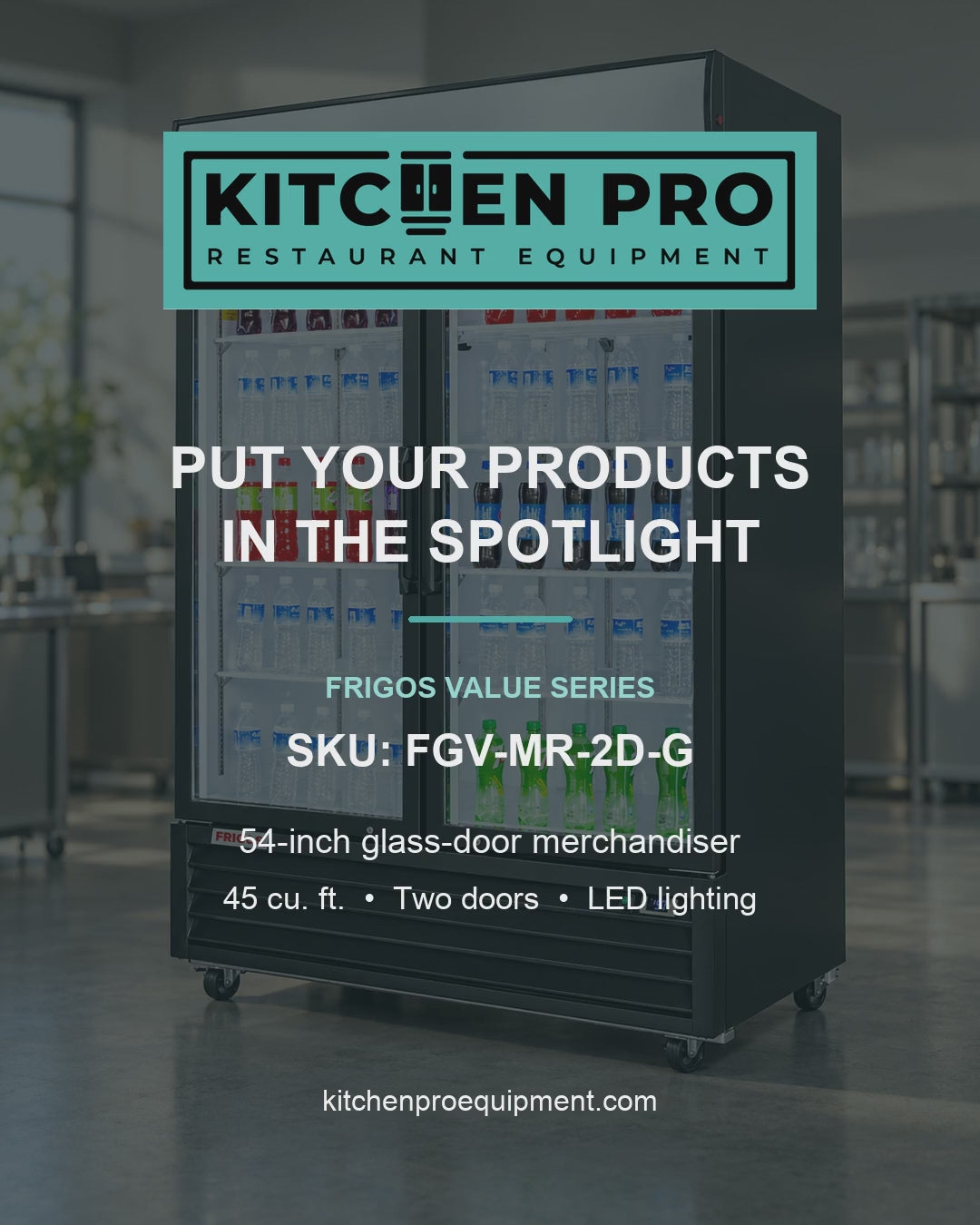 Frigos FGV-MR-2D-G 54" 2-Door Glass Merchandiser Refrigerator - LED Lighting