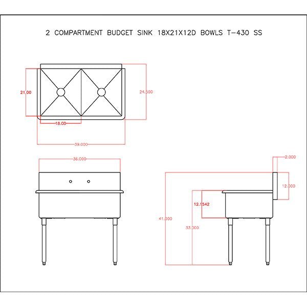 BK Resources BK8BS-2-1821-12 2 Compartment Budget Sink 18x21x12D Bowls T-430 SS - Kitchen Pro Restaurant Equipment
