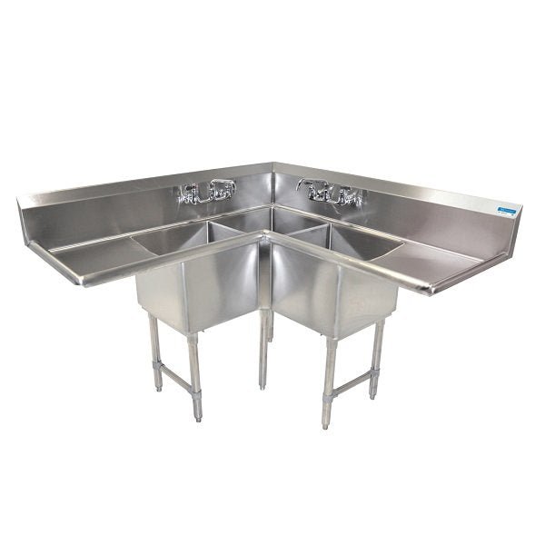 BK Resources BKCS-3-18-14-24T Corners Sink 3 Compartment 18X18X14 Bowls Two 24 Drainboards - Kitchen Pro Restaurant Equipment