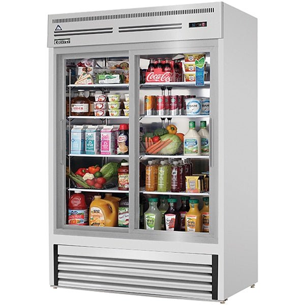 Everest EMGR48-SS Reach-In Merchandising Refrigerator 2 Sliding Glass Doors 48 cu.ft - Kitchen Pro Restaurant Equipment