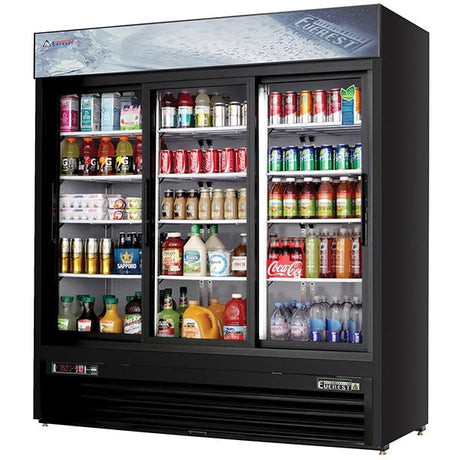 Everest EMGR69B Reach-In Merchandising Refrigerator 3 Glass Doors 69 cu.ft. - Kitchen Pro Restaurant Equipment