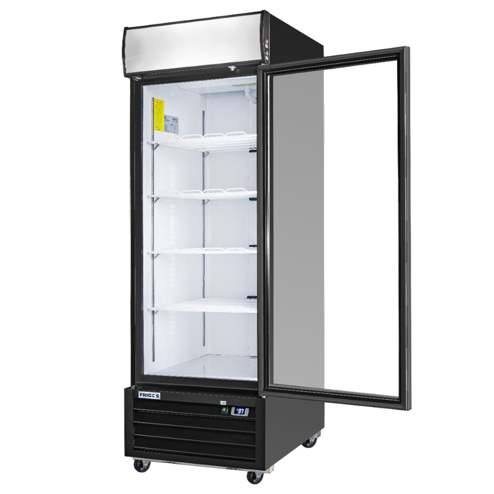 Frigos FG-MR-1D-G 27" Black Swing Glass 1 Door Merchandiser Refrigerator with LED Lighting - Kitchen Pro Restaurant Equipment