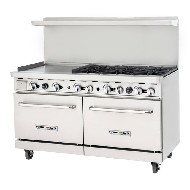Inferno Blaze Premium IBP-GR-6024/LP 60" Liquid Propane 6 Burner Range with 2 Ovens with 24" Griddle - 294,000 BTU - Kitchen Pro Restaurant Equipment