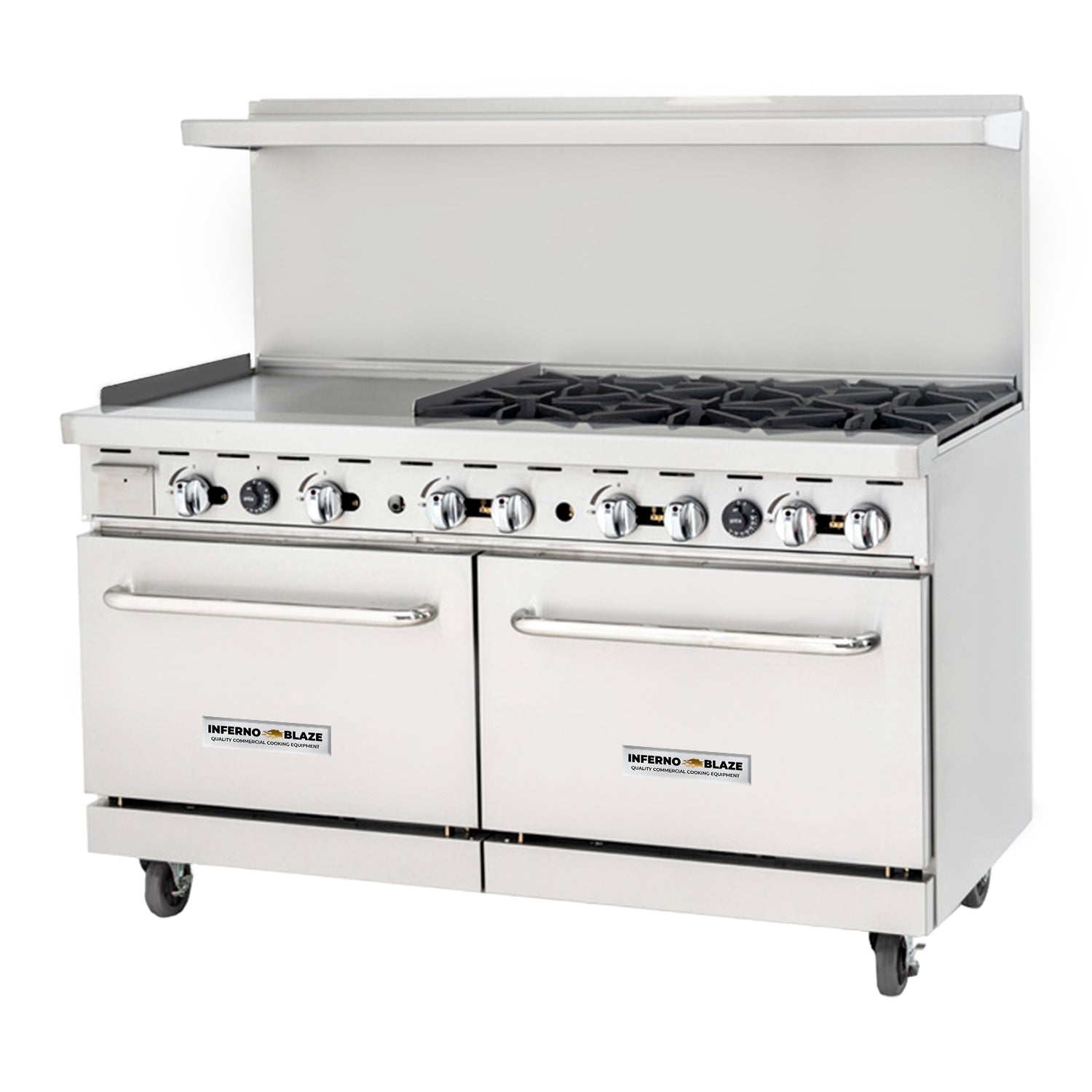 Inferno Blaze Premium IBP-GR-6024/NG 60" Natural Gas 6 Burner Range with 2 Ovens with 24" Griddle - 294,000 BTU - Kitchen Pro Restaurant Equipment