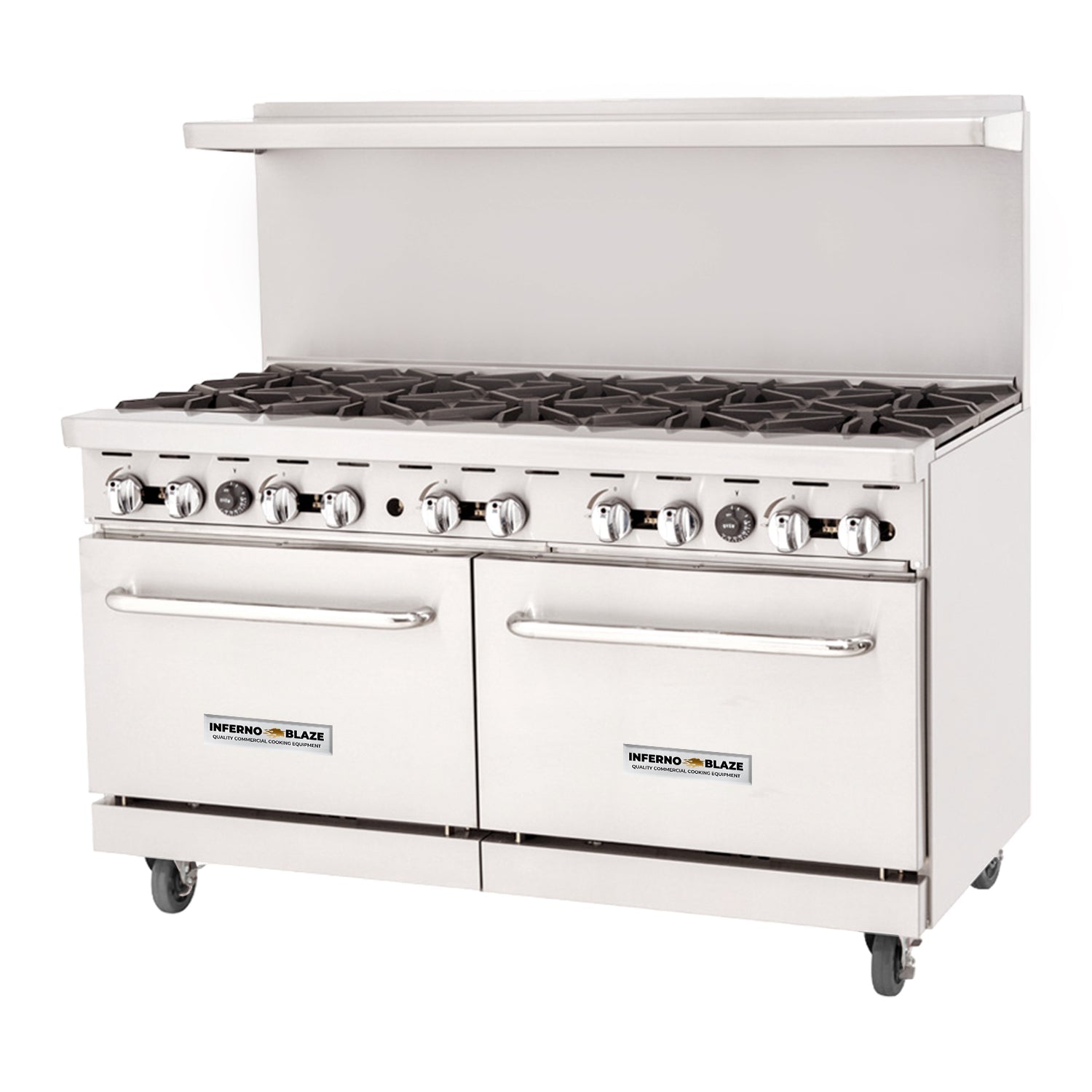 Inferno Blaze Premium IBP-GR-60/NG 60" Natural Gas 10 Burner Range with 2 Ovens - 305,000 BTU - Kitchen Pro Restaurant Equipment