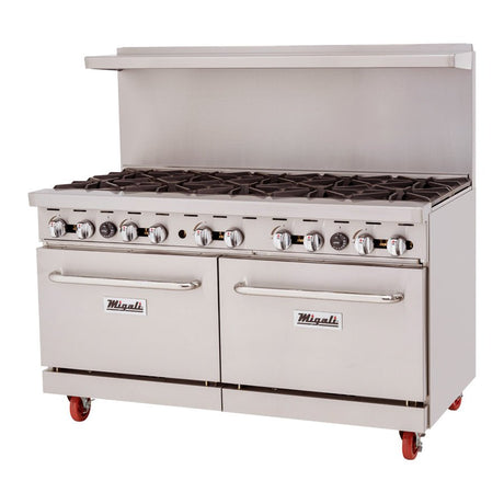 Migali C-RO10B-LP 60" Liquid Propane 10 Burner Range with 2 Standard Ovens - 374,000 BTU - Kitchen Pro Restaurant Equipment