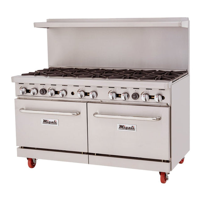 Migali C-RO10B-LP 60" Liquid Propane 10 Burner Range with 2 Standard Ovens - 374,000 BTU - Kitchen Pro Restaurant Equipment