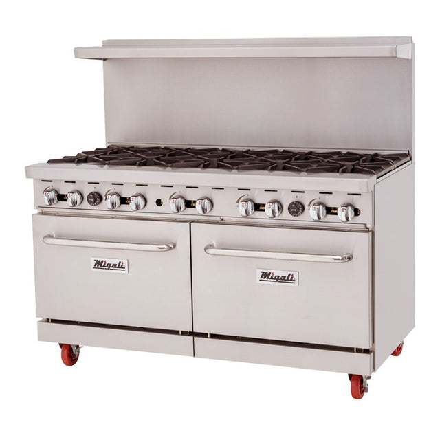 Migali C-RO10B-NG 60" Natural Gas 10 Burner Range with 2 Ovens - 374,000 BTU - Kitchen Pro Restaurant Equipment