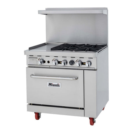Migali C-RO4B-12GL-LP 36" Liquid Propane 4 Burner Range with 12" Griddle - 176,000 BTU - Kitchen Pro Restaurant Equipment