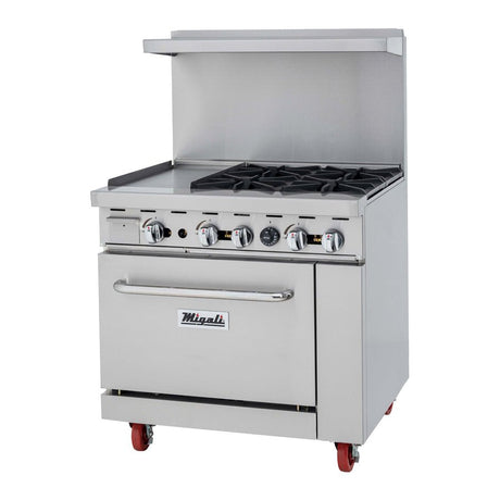 Migali C-RO4B-12GL-NG 36" Natural Gas 4 Burner Range with 12" Griddle - 176,000 BTU - Kitchen Pro Restaurant Equipment
