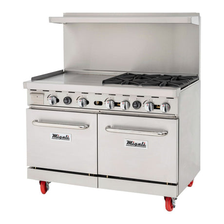 Migali C-RO4B-24GL-NG 48" Natural Gas 4 Burner Range with 2 Ovens with 24" Griddle - 224,000 BTU - Kitchen Pro Restaurant Equipment