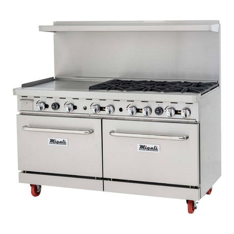 Migali C-RO6B-24GL-LP 60" Liquid Propane 6 Burner Range with 2 Ovens with 24" Griddle - 294,000 BTU - Kitchen Pro Restaurant Equipment