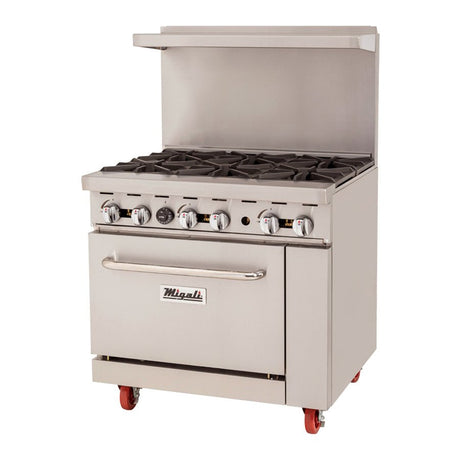 Migali C-RO6B-LP 36" Liquid Propane 6 Burner Range with Oven - 219,000 BTU - Kitchen Pro Restaurant Equipment