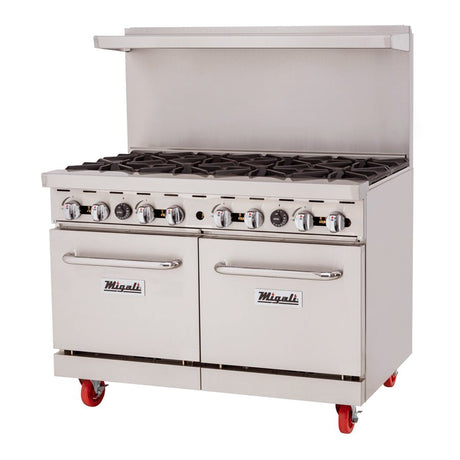 Migali C-RO8B-LP 48" 8 Burner Liquid Propane Range with 2 Standard Ovens - 310,000 BTU - Kitchen Pro Restaurant Equipment