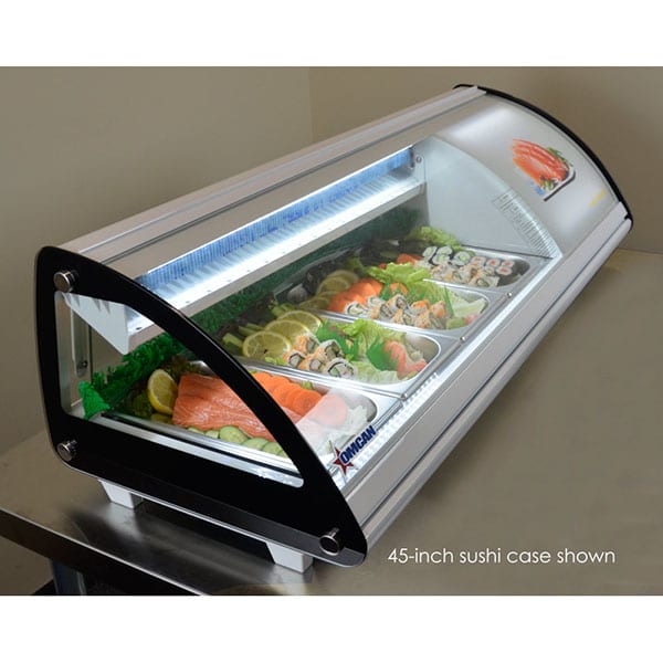 Omcan-43116 Sushi Showcase With Curved Glass Digital Control 69 inch 2.75 cu.ft. - Kitchen Pro Restaurant Equipment