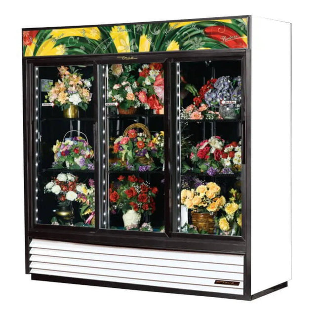 True GDM-69FC-HC-LD 3 Section Floral Cooler With Sliding Door, White, 115v - Kitchen Pro Restaurant Equipment