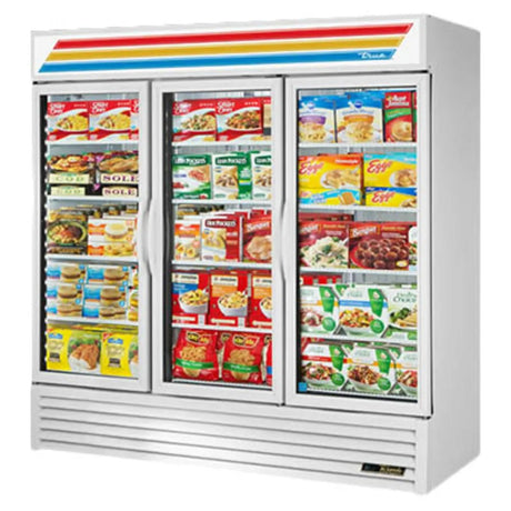 True GDM-72F-HC-TSL01 78" Three Section Display Freezer With Swing Doors - Bottom Mount Compressor, White - Kitchen Pro Restaurant Equipment