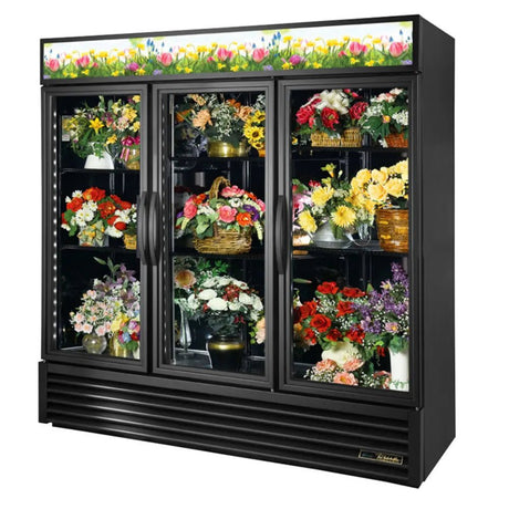 True GDM-72FC-HC-TSL01 3 Section Floral Cooler With Swinging Door - Black, 115v - Kitchen Pro Restaurant Equipment