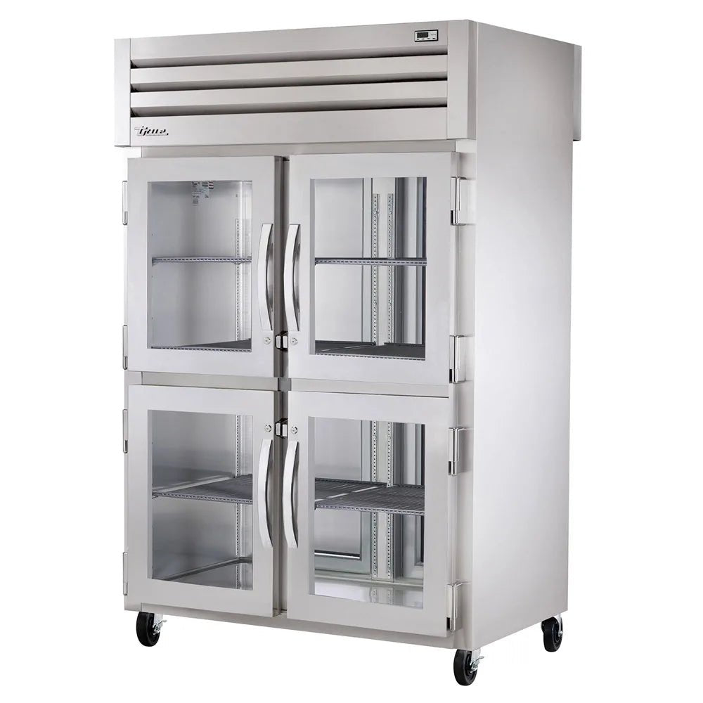 True STA2RPT-4HG-2S-HC 52 3/5" Two Section Pass Thru Refrigerator, (4) Left/Right Hinge Glass Doors, 115v - Kitchen Pro Restaurant Equipment
