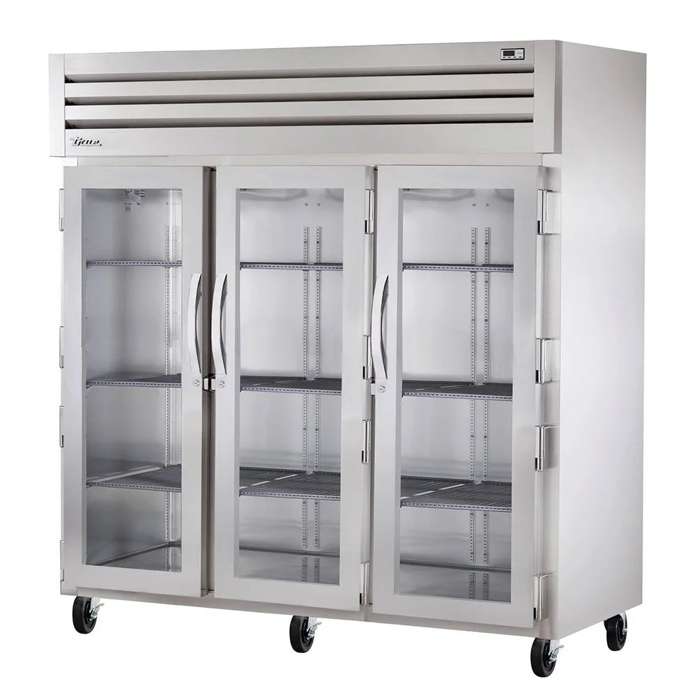 True STA3R-3G 77 3/4" Three Section Reach In Refrigerator, (3) Left/Right Hinge Glass Doors, 115v - Kitchen Pro Restaurant Equipment