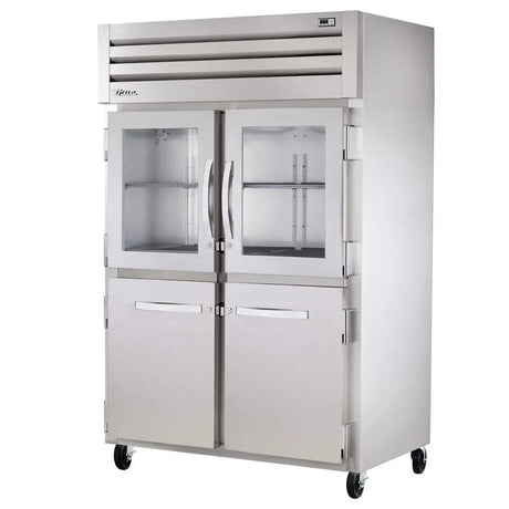 True STR2R-2HG/2HS-HC 52 3/5" Two Section Reach In Refrigerator, (2) Glass Doors, (2) Solid Doors, Left/Right Hinge, 115v - Kitchen Pro Restaurant Equipment
