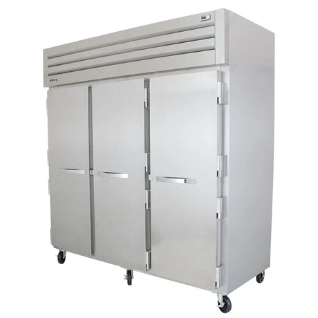 True STR3R-3S 77 3/4" Three Section Reach In Refrigerator, (3) Left/Right Hinge Solid Doors, 115v - Kitchen Pro Restaurant Equipment