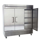 True® T-72-HC Three Section Solid Door Reach-In Stainless Steel Refrigerator 78.1" - 72 Cu Ft - Kitchen Pro Restaurant Equipment