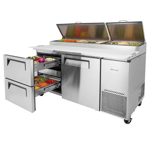 Turbo Air TPR-67SD-D2-N 67" Solid Door Pizza Prep Table Unit - Kitchen Pro Restaurant Equipment